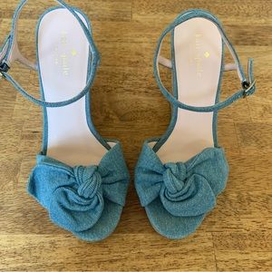Kate Spade ♠️ Platform Wedges Denim Twisted Knot / Bow Size 7 Janae Wedge Sandal